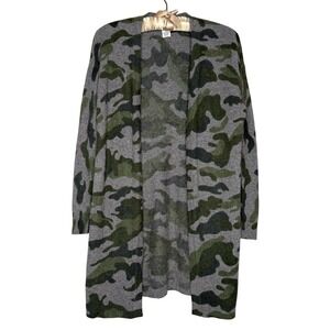 Magaschoni 100% Cashmere Longline Duster Cardigan Sweater Small Camo Open Front